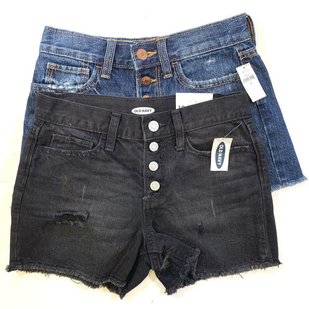 Old Navy Shorts 2PK Girls 10 High-Rise Cut Off Adjustable Waist Denim
